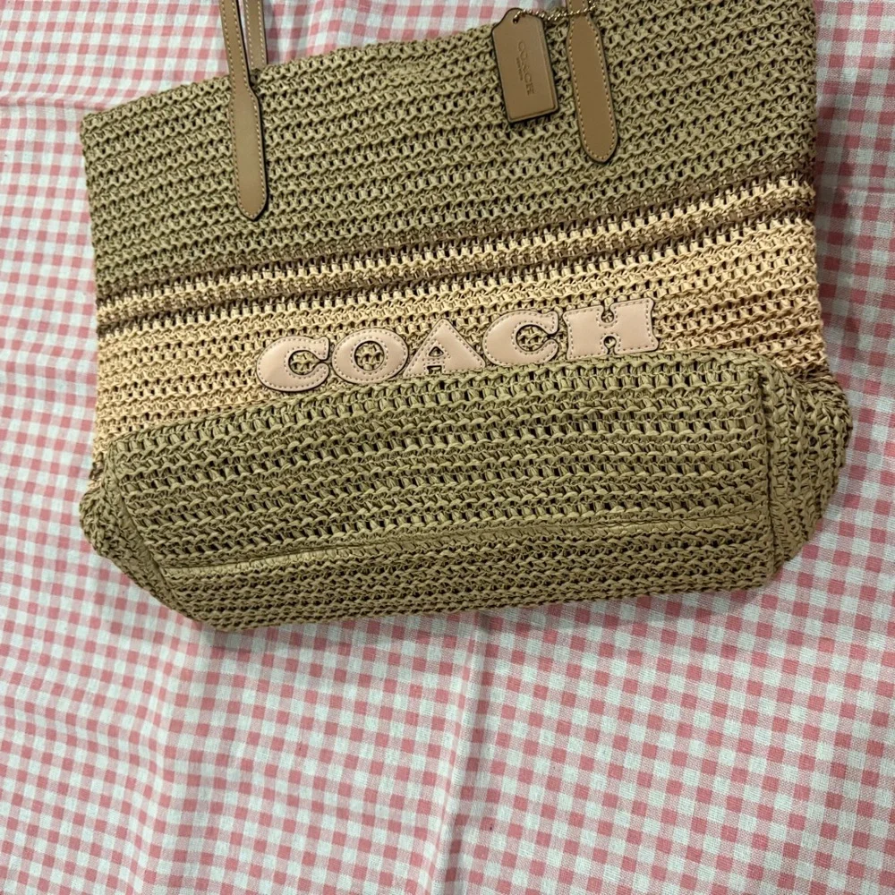 Coach Woven Straw Tote in Brown and Pink - Picture 5 of 9